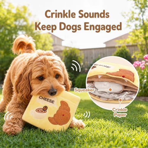 Thalirem Croissant Snuffle Dog Toy, Crinkle Plush Puzzle Toy