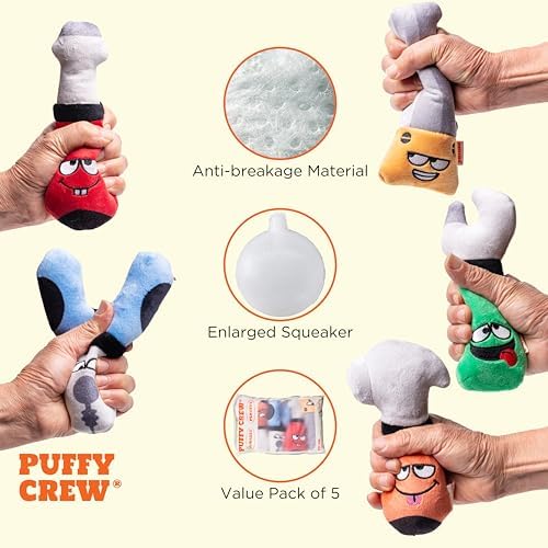 Squeaky Dog Plush Toy, Tools Bite_Stick Collection, 8", for Small and Medium Dogs (5 in 1, Small)