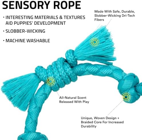 Playology Dog Toys | Sensory Rope for Puppies and Young Dogs | Peanut Butter Scented Small Tug of War Dog Toy | Teething Puppy Essentials Rope Toys