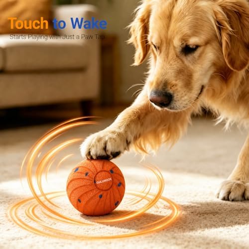 Interactive Dog Ball Toy, Automatic Rolling & Bouncing, 3.2" Orange, E-TPU