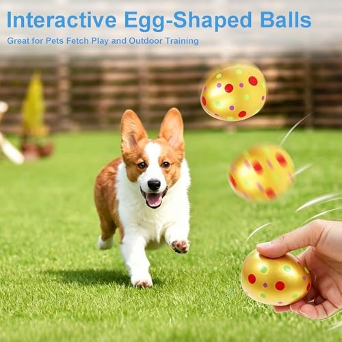 Squeaky Latex Dog Toy Ball, Golden Egg-Shaped 4 Pack