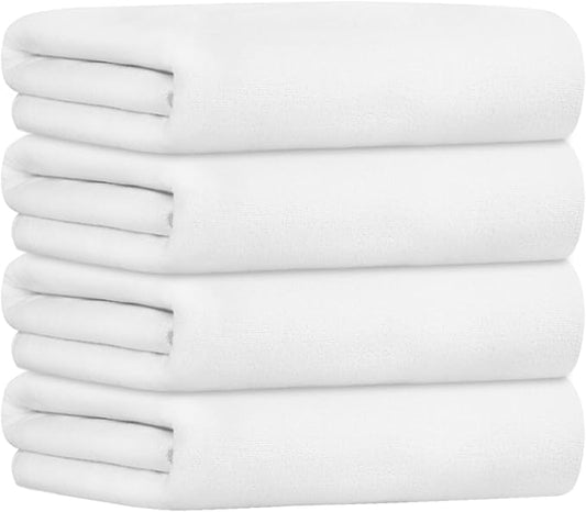 JML Microfiber Towels, Bath Towel Set - Extra Large, Soft, Absorbent, Fast Drying for Adult, Hair, Swimming, Fitness, Sport, Yoga, 4 Pack, 27" x 55", White