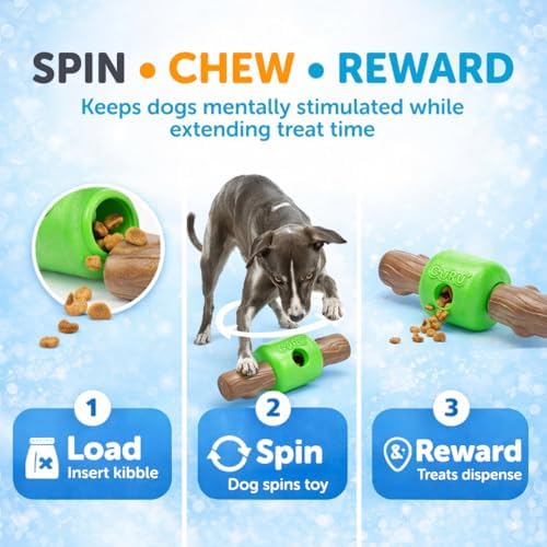 GURU Large Spin & Treat Stick Toy- Interactive Dog Toy with Spinning Treat Dispenser- Durable Dog Stick Toy with Bacon-Flavored Ends for Safe Chewing & Dental Fun-Dog Treat Toys Keep Dogs Busy & Happy