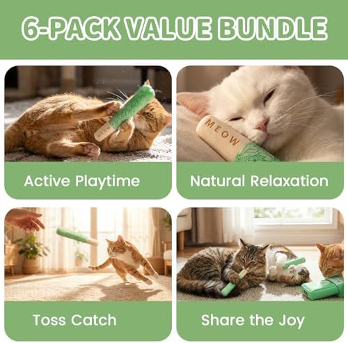 6 Pcs Cat Toys for Bored Indoor Adult Cats & Catnip Toys with 2 Bags, Potent Cat Chew Toy for Teeth Cleaning with Silvervine, Interactive Dental Plush Set for Boredom Relief and Pet Gifts