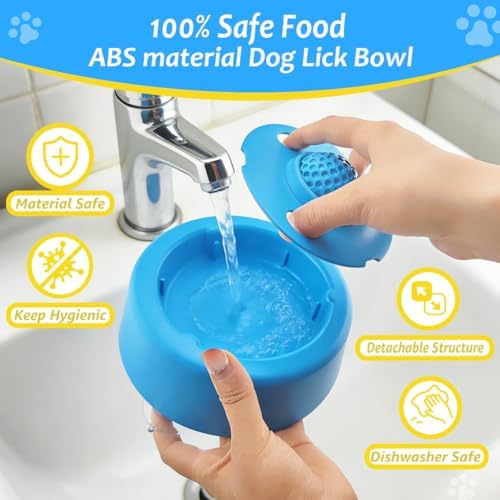 Slow Feeder Dog Bowls for Liquid Treat Dog Lick Bowl with Enrichment Rolling Ball Toy for Bone Broth Yogurt and Liquid and Thick Treat with Suction Cup Base for Small Medium Large Dogs
