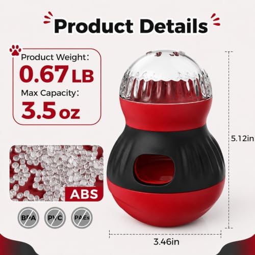 Interactive Cat Wobble Toy Treat Dispenser – Cat Puzzle Feeder & Slow Feeder Ball for Indoor Cats, Small Dog Enrichment Toy for Puppies (RED)