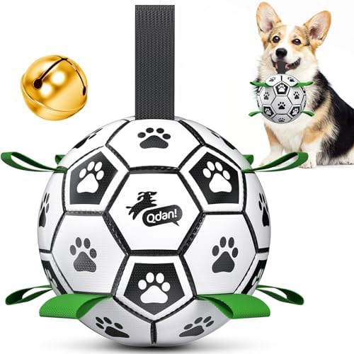 QDAN Dog Soccer Balls with Bell Inside, Squeaky Dog Balls, Birthday Gifts
