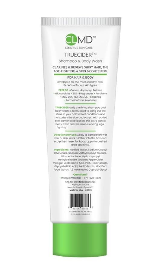 Cheryl Lee MD TrueCider Hypoallergenic 2-in-1 Shampoo & Body Wash with Organic Apple Cider Vinegar – Gentle pH-Balanced Cleanser for Hair & Skin, Sulfate-Free, Dermatologist-Tested, 10 fl oz