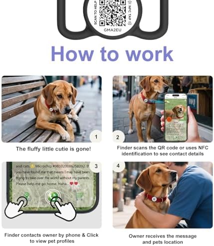 QR Code Dog Tag with NFC, Personalized Pet ID Tag, Silicone Dog ID Tag, Modifiable Pet Online Profile, Multiple Emergency Contact, Scan QR Code Send GPS Location Email (Small, Black&White)