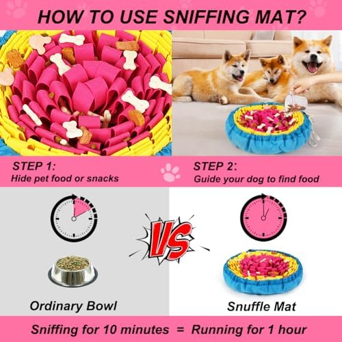 SZEE Snuffle Mat for Dogs, Adjustable Pet Sniff Mat for Interactive Games, Pet Enrichment Toys for Large Medium Small Dogs, Mental Stimulation Training and Slow Eating (Rose Red and Yellow)