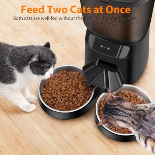 Automatic Cat Feeders WiFi for Two Cats, 5L/20 Cups Double Automatic Cat Food Dispenser with APP Control, 2 Stainless Bowls, Timer Setting 20 Portions 10 Meals Per Day