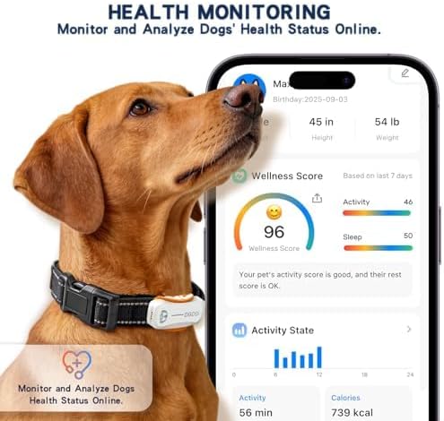 DBDD GPS Dog Tracker with Subscription,Virtual Fence&Health Monitor,IP67,WH