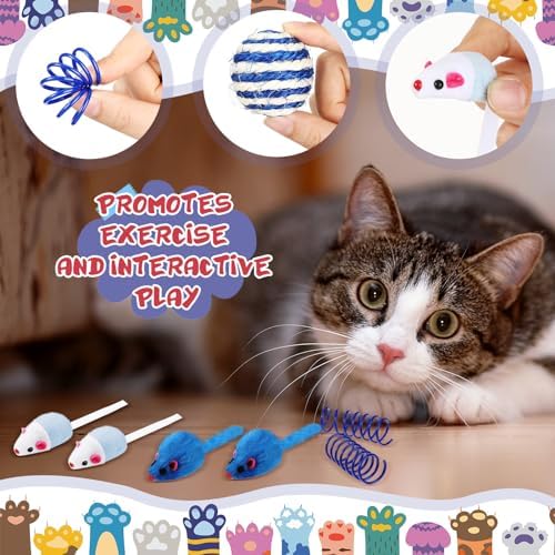 Gemscream 46 Pcs Cat Toys Set Interactive Cute Cat Indoor Toys, Blue
