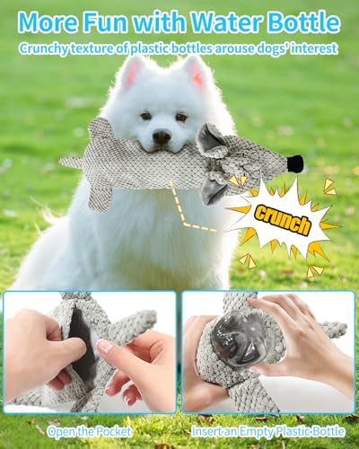 Dog Toys, Squeaky Plush No Stuffing Crinkle Dog Toy for Small Medium Large Dogs, Interactive Puppy Teething Water Bottle Dog Chew Toy (Mouse)