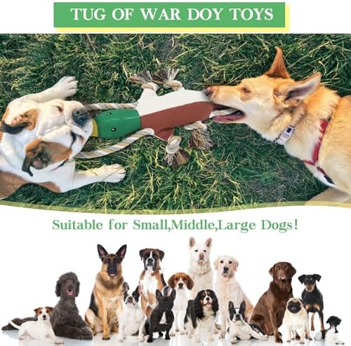Duck Dog Toys for Small Medium Dogs, Durable Canvas Fetch Tug Toy with Sliding Rope & Crinkle Paper for Boredom Relief, Squeaky Interactive Teething Puppy Chew Toys for Chihuahua Corgi Beagle