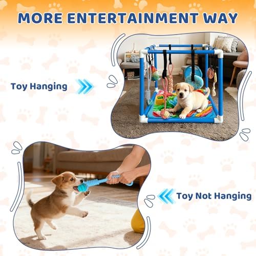 Puppy Play Gym with Snuffle Mat & 8 Toys (Blue,19.6″ x 19.6″ x 19.6″‌)