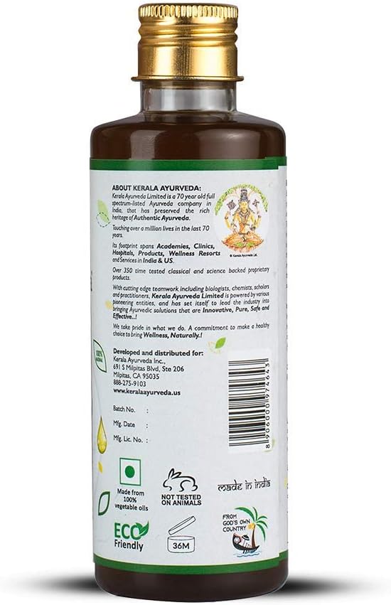 Kerala Ayurveda Balahatadi Keram - Pitta-Vata Balancing Scalp Massage Oil with Arrow-Leaf SIDA, Amla,Tinospora in Coconut Oil Base to Rejuvenate The Mind & Promote Natural restful Sleep, 6.8 Fl Oz