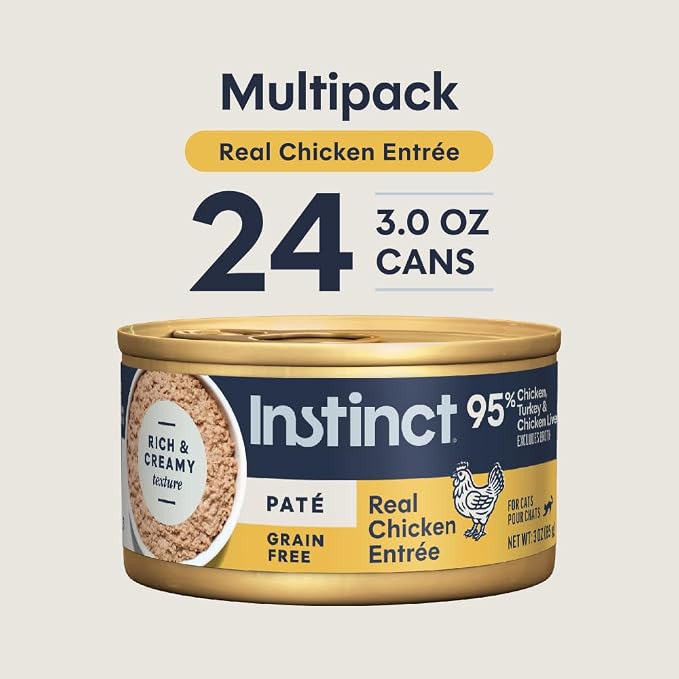 Instinct Pate Entrees, Wet Canned Cat Food, Real Chicken, 3 oz (24 Count) | Rich & creamy pate texture, high protein, real chicken, whole-food ingredients, grain-free, hydration support