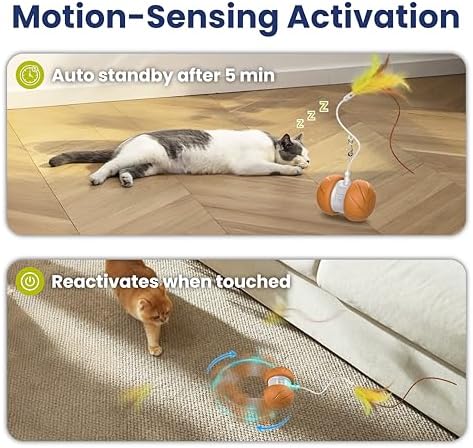 PAWSPIK Feather Tail Rechargeable Spinner Chasers Cat Toy, Orange