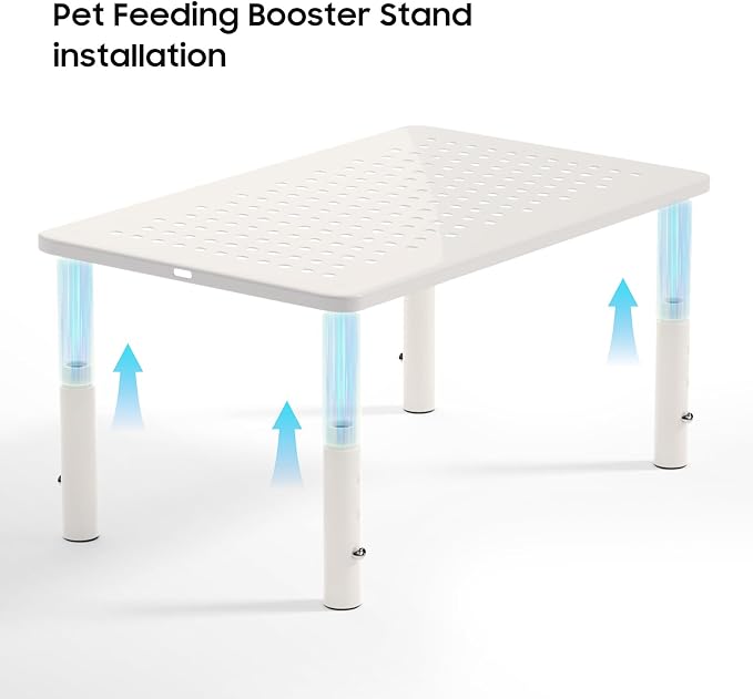 W‌SOWX Adjustable Automatic Cat Feeder Stand, Elevated Cat Food Stand,White | Lifted Cat Food Table Station,Raises Feeder/Bowls by 4.1"/4.9"/5.7",Relieves Spine and Joints Noticeably on Pets-Sturdy Metal