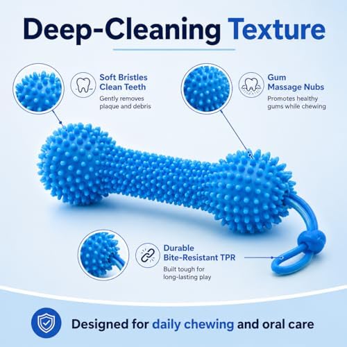 Dual-Action Canine Dental Prop,Dog Dental Chew Toy for Effortless Brushing,Interactive Treat-Dispensing Squeaky Bone,Pet Oral Care for Small,Medium,and Large Breeds (Blue-1pc)