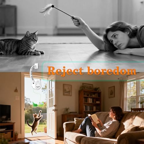 Interactive Cat Toys for Indoor Cats, Smart Interactive Hanging Cat Toy for Door Frame, USB Rechargeable, Automatic Electric Flying Bird Cat Toy Gifts for Bored Indoor Adult & Kitten Cats(White)