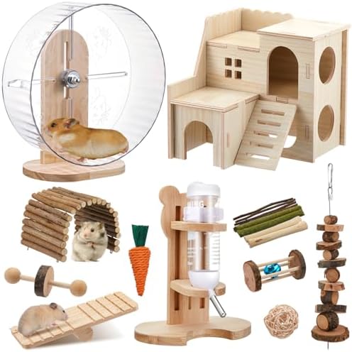 18 Pcs Hamster Cage Accessories Silent Hamster Wheel 15 Toys Set