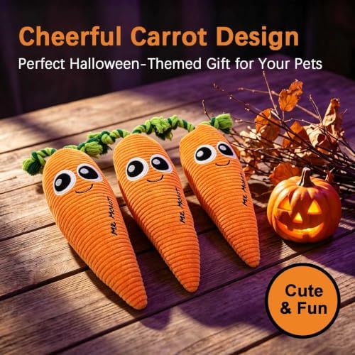Orange Carrot Squeaky Plush Dog Chew Toy, 15.7 in Durable Rope Toy