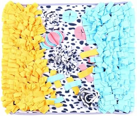 Vedem Small Animal Snuffle Mat Fleece Foraging Mats Interactive Feeding Toy Rabbit Guinea Pig Rat Hamster Anti Slip Treat Dispenser (Leopard-Blue/Yellow)