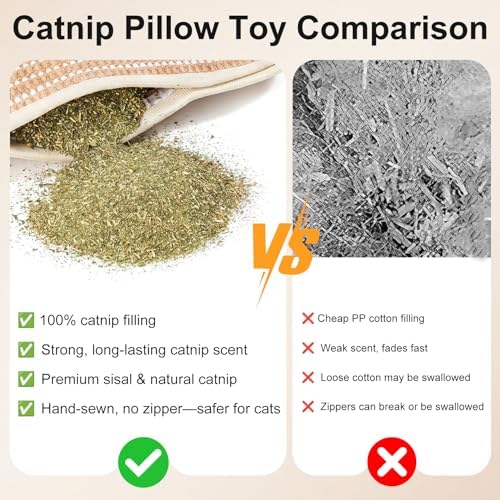 Cat Toys, 2 Pack Sisal Catnip Pillow Toys with 8000mg Catnip