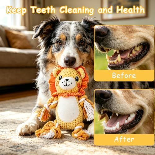 Plush Squeaky Chew Toy for Small Medium Large Dog,(Orange Lion)