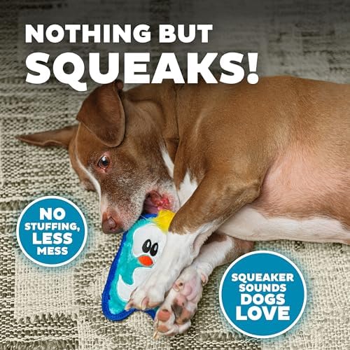Outward Hound Durablez Minis – Squeaky Plush Dog Toy, No Stuffing for Less Mess, Interactive & Tough, Jumbo Squeaker, Puppies & Small Dogs, Penguin, 6.3"