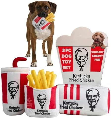 KFC Chicken Box Meal – 3-Piece Dog Toy Set - Chicken Box, French Fries & Soda – Fun Food-Themed Crinkle & Squeaky Interactive Plush Toys for Medium Dogs & Gentle Chewers