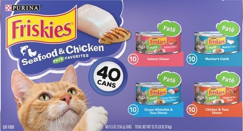 Friskies Purina Pate Wet Cat Food Variety Pack Seafood and Chicken Pate Favorites VP - 5.5 oz. Cans,(Pack of 80)