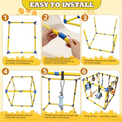 Puppy Play Gym with 10 Hanging Toys, 23.6" Removable Small Dogs Indoor Jungle Playground, Interactive Indoor Dog Training Activity Center for Interactive Teething and Mental Stimulation Toy Set