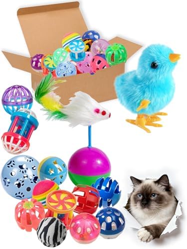 22-Piece Cat Toy Variety Set, Kittens to Adults, Balls Chick Mouse