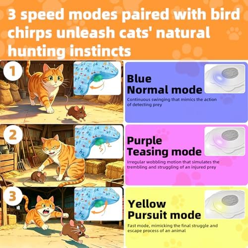Interactive Cat Toy, Peek-a-Boo Series – Hidden Feather Wand, Rechargeable Indoor Hunting Toy, Squeaky Bird Sound, and Small Fish Pattern Cover