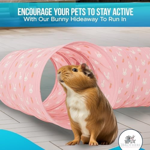 Tunnels with 3-Way Entrance - Cozy, Washable Guinea Pig Hideout - Interactive Cage Toys (Pink Bunnies)