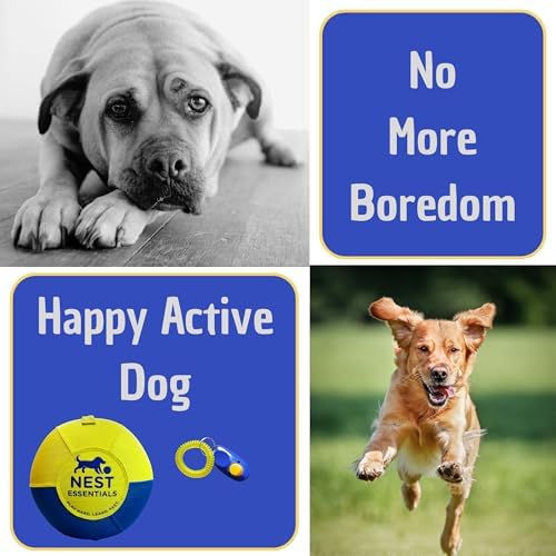 Herding Ball for Dogs 18” Durable Training Dog Toy for Medium & Large Dogs | Dog Ball Includes Clicker + Pump | Blue & Yellow | Tough 1680D Fabric | for Active Breeds