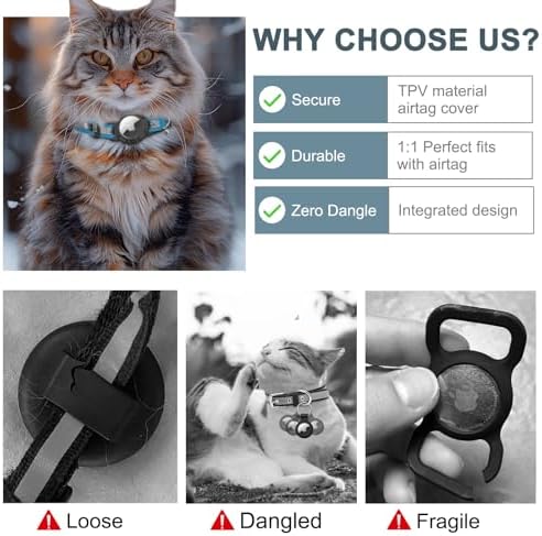Reflective AirTag Cat Collar, Integrated Cat Collar with Air Tag Holder | Built in AirTag Holder, Adjustable 7-13in for Cats, Kittens and Puppies, Safety Elastic Band, Reflective for Night Walking