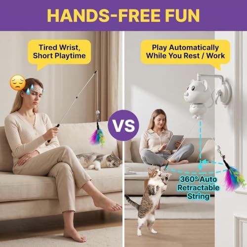 Interactive Cat Toys for Indoor Cats - Electric Flying Bird Feather Teaser, USB Rechargeable Automatic Kitten Toy, Durable & Safe Pet Exercise Toy