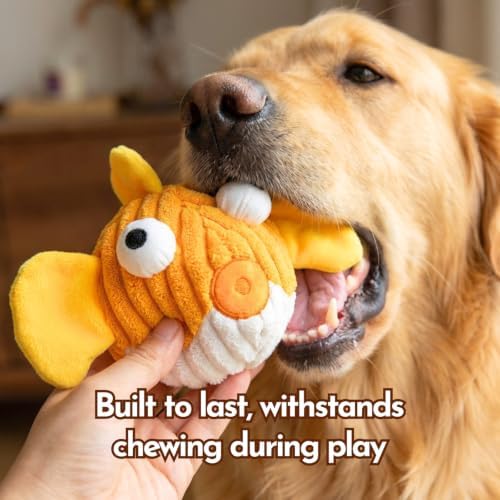 Dog Toys for Small Dogs, Squeak Plush Dog Toy with Crinkle Fins for Medium Breeds, Tough Stuffed Animal Puppy Chew Toys for Teething, Interactive Pet Supplies to Keep Them Busy