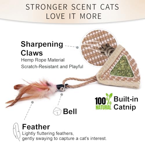PAZ'S GIFT Cat Toy with Organic Catnip,Feathered Soft Sisal Material, Interactive Scratching and Kicking Chew Toy for Indoor Kittens