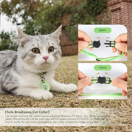 3 Pack/Airtag Cat Collar Breakaway, Reflective Kitten Collar with Apple Air Tag Holder and Bell for Girl Boy Cats, 0.4 Inches in Width and Lightweight+cat tag (3 Collars & AirTag Holder)