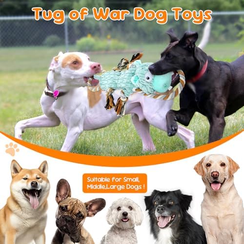 wodoca Plush Dog Chew Toys with Rope Squeaker & Crinkle Paper, Interactive Squeaky Dog Toy for Large Dogs, Tug of War Puppy Toys for Small Medium Breed, Machine Washable