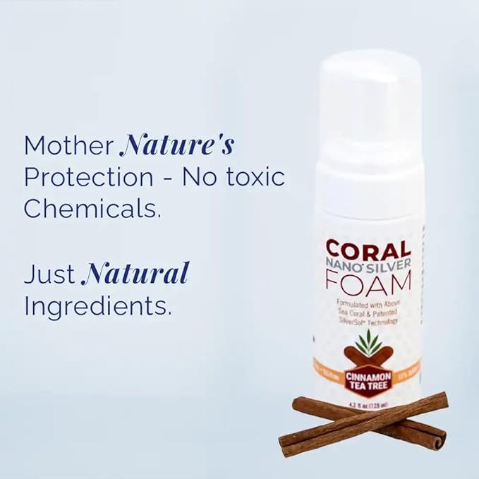 Coral Nano Silver Foaming Toothpaste – Fluoride Free Natural Remineralizing Tooth Foam – Whitening, SLS & Glycerin Free with Xylitol & Coral Calcium – Cinnamon Flavor (4oz, 3-Month Supply)