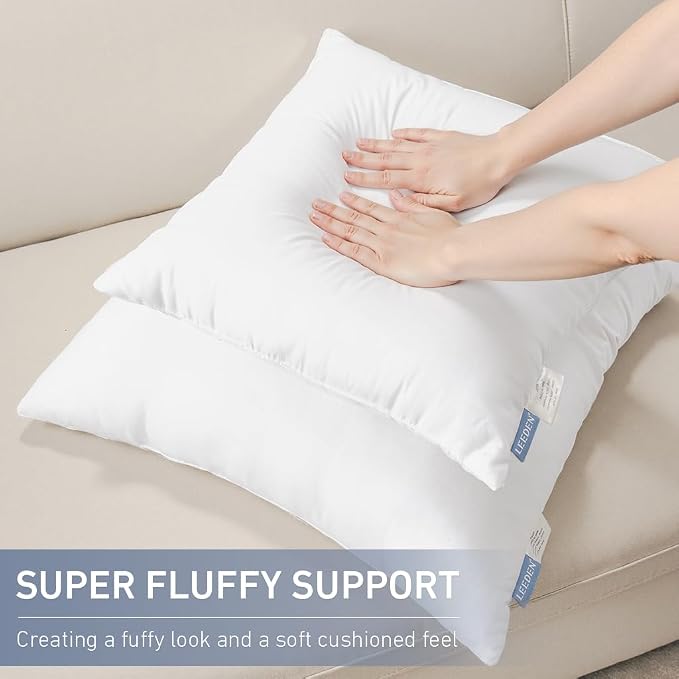 Leeden 26x26 Pillow Inserts, 26 Inch Decorative Throw Pillow Inserts, Soft Fluffy Square Throw Pillows for Couch, Sofa, Bed, and Home Decor White Pillows Pack of 2