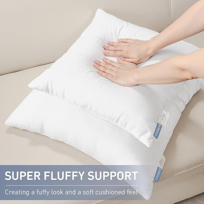 Leeden 20x20 Pillow Inserts, 20 Inch Decorative Throw Pillow Inserts, Soft Fluffy Square Throw Pillows for Couch, Sofa, Bed, and Home Decor White Cushion Pack of 2