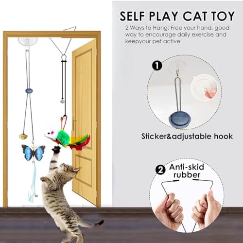 Door Hanging Cat Toys with Suction Cups, Interactive Hanging Feather & Plush Cat Toy with Bell, Assorted Replaceable Refills for Indoor Kitten Hunting Exercise (Ribbon Set (10Pcs))