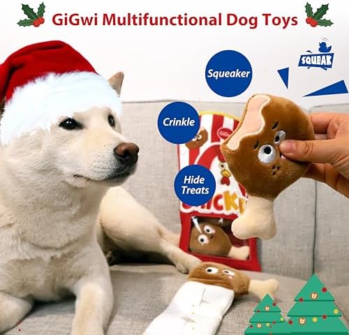Gigwi Interactive Dog Puzzle Toys, Enrichment Snuffle Dog Toys for Boredom and Stimulating, 4 Packs Crinkle Dog Squeaky Toy for Small, Medium and Large Dogs